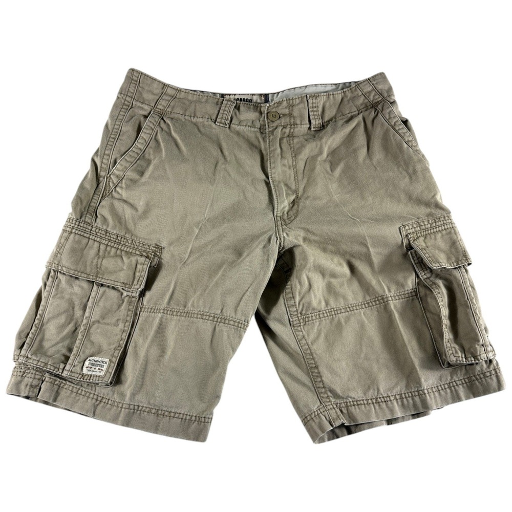 Levi Strauss Signature Cargo Shorts Mens 34 Khaki Rugged Workwear Hiking Outdoor